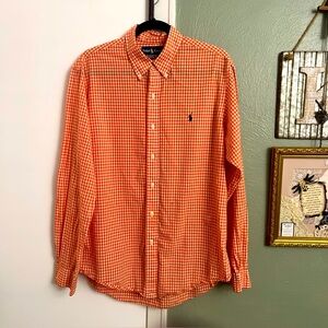 Ralph Lauren Lslv CUSTOM FIT Mens LG Orange Gingham Check Cotton Button Collar